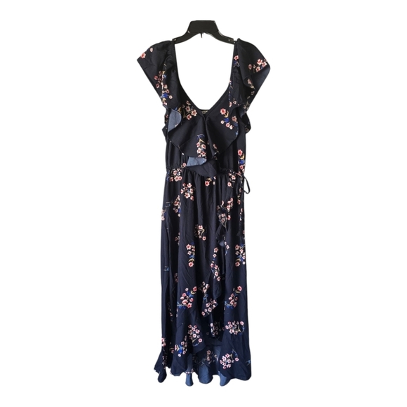 Blush Floral Maxi Wrap Dress 1X Pink Blue Women Ruffles Cottage Romantic Boho - Picture 1 of 16